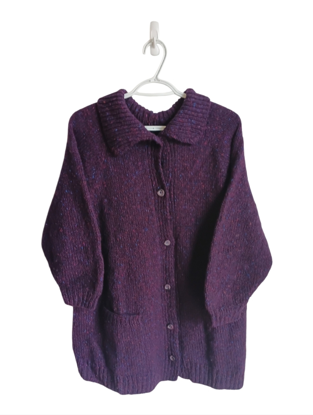 Vintage Handmade Cozy Purple Button-Front Women’s Sweater Cardigan Grandmacore